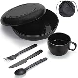Berglander Camping Mess Set mit Schüssel, Teller, Tasse, Löffel, Gabel, Messer und Tragetasche, Campingzubehör Ausrüstung für Reisen, Picknick, einfach zu transportieren und zu reinigen (Schwarz)
