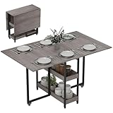 HOMCOM Esstisch Klappbar Küchentisch für 2-4 Personen mit 2 Offenen Ablagen, Esszimmertisch Klapptisch mit Rollen für Kleine Räume, Esszimmer, Küche 133,4 x 80 x 75 cm Grau