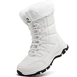 VTASQ Damen Winterstiefel Wasserdicht Warme Gefüttert Winterschuhe Outdoor Stiefel rutschfeste Flache Warme Wanderschuhe Rutschfest Schneestiefel Weiß 41EU