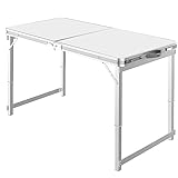 Grafner XL Aluminium Camping Tisch klappbar, stabil und tragbar, 120 x 60 x 70 cm, höhenverstellbar, Doppel Klapptisch Alu Gartentisch Mehrzwecktisch Koffertisch Picknick Festival, Weiß, CT11056