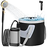 IEEILULU Tragbare Campingdusche, 6000mAh Camping Dusche Akku mit Pumpe, Outdoor Mobile Duschen mit Temperaturanzeige und Klappbarer Eimer für Haustier Reisen Garten Autowaschen Strand