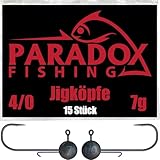 Paradox Fishing Jigköpfe Set 15x 7g 4/0 - Jig Köpfe Gummifisch mit Jighead für Gummifische Zander Angelzubehör