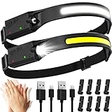 2 Stück Stirnlampe LED Wiederaufladbar,SuperHell 2000 Lumens 5 Lichtmodi 1200mAh 230°Ultra Leichtgewicht Stirnlampe,IPX4 Wasserdichter Kopflampe Stirnlampe,Ideal für Camping,Laufen,Angeln,Joggen