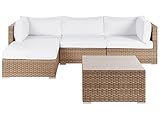 Beliani Exklusives Gartenmöbel 4er Set Rattan naturfarben/weiß rechtsseitig Sano II