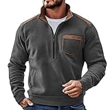 Generisch Herren Troyer-Pullover mit Kontrast-Details - Sweatshirt mit Reißverschluss und Brusttasche | Lässiger Langarmpullover im Materialmix