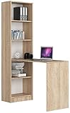 AKORD Schreibtisch Smart, 2-in-1 Kombination Schreibtisch + Bücherregal mit 5 Einlegeböden, Gesamtmaße B125 x H180 x T50 cm, 37 kg