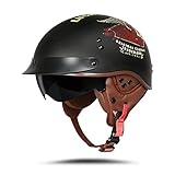 BOSERMEM Motorradhelm Mit Schutzbrille DOT/ECE-Zugelassen, Jethelm Roller-Helm Scooter-Helm Moped Mofa-Helm Chopper Vintage(Mattschwarz Lucky, M 57-58cm)