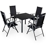 Casaria® Gartenmöbel Set 4 Stühle mit Tisch 90x90cm Aluminium Sicherheitsglas Wetterfest Klappbar Modern Terrasse Balkon Möbel Sitzgruppe Garnitur Bern