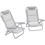 Outsunny 2er Set Campingstühle klappbar Campingstuhl mit 6-Fach Verstellbarer Netzrückenlehne Kopfstütze Faltstuhl faltbar Anglerstuhl Outdoor Anglersessel bis 120 kg Gartenstuhl für Garten Strand