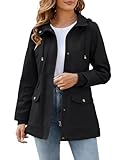 Vancavoo Übergangsjacke Damen Jacke Outdoor Kurzmantel Frühjahr Elegant Frühjahrsjacke Leichte Gefütterte Winterjacke Baumwolle Parka mit Kapuze mit Kordelzug für Frühling Sommer Herbst,Schwarz,L
