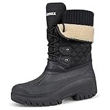 Knixmax Outdoor Winterstiefel Damen Warm Gefütterte Schneestiefel Winterschuhe mit wasserdichtem Obermaterial und rutschfesten Sohlen Geeignet für die Schneesaison im Winter Schwarz EU42