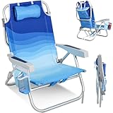 Homecall Strandstuhl Klappbar Leicht Klappstuhl Strand 5-stufig verstellbare Rückenlehne - Strandsessel Strandstühle Faltbar Bis 136KG für Strand, Outdoors (Niedrig, Blaue Welle, 1 Stück)