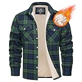 MAGCOMSEN Herren Plaid Fleecejacke Kariertes Hemdjacke Warm Gefüttert Holzfällerhemd Herren Dick Karohemd Baumwolle Arbeitshemd Winter Flanellhemd Button-Down Mantel Grün XL