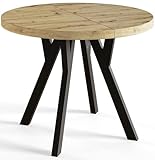 AlpiMeble Runder Esstisch ausziehbar – Moderner Wohnzimmertisch und Küchentisch – Tisch mit Holzbeinen, stabile Konstruktion, Durchmesser 90 cm - 190 cm - Farbe Artisan - Kollektion OVO