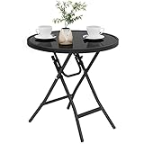 eSituro Klapptisch, Beistelltisch klappbar, Balkontisch Campingtisch Gartentisch Bistrotisch, mit Metallrahmen, runde Tischplatte aus gehärtetem Glas, φ46x47,5 cm, Schwarz