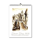 Die Staffelei KALENDER 2026 / Kunstkalender A4 / Zeichnungen/hochwertiges 250g Papier, Spiralbindung/besondere Geschenkidee für das neue Jahr (Sächsische Schweiz, Tusche Zeichnungen)