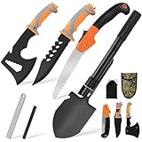 5 in 1 Outdoor Messer Survival Set, Survival Messer Set mit Klappsäge Outdoor Klappspaten Camping Axt und Flintstones Zweiteiliges Set für Outdoor Abenteuer Camping