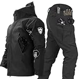RVUEM Schwarz,L, 2-Teiliger Snowboard Schneeanzug Softshell Jacke FüR Herren MilitäRische Bekleidung, Kampfanzug Outdoor Skianzug Taktische Jacke Und Hose FüR Skifahren Outdoor Sport