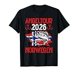 Norwegen Angeltour 2026 Skandinavien Norwegen Flagge Fisch T-Shirt