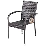 Casaria® Gartenstühle 8er Set Stapelbar Wetterfest Polyrattan Outdoor 160kg Garten Terrasse Balkon Stuhl mit Armlehne Gartensessel Stapelstühle Braun