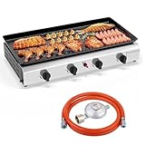 LEADZM Gasgrill, 4 Brennner 9.6KW - Ausgestattet mit einem 50-Mbar-Druckminderventil, Tischgrill für Camping, Garten & Strand