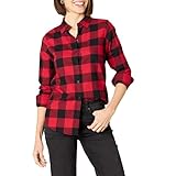 Amazon Essentials Damen Regular-Fit Leichtes Kariertes Langarm-Flanellhemd, Rot Buffalo Karos, L