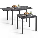 TecTake® Aluminium Gartentisch, ausziehbar für 4–6 Personen, 80–160 x 80 x 75 cm, wetterfest, Gartenmöbel Tisch Aluminium, UV-beständiger Outdoor Tisch mit Lamellenoberfläche, höhenverstellbare Füße