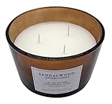 3-Docht Duftkerze im Glas 13 cm - Sandelholz Duft - Stimmungskerze im Milchglas mit Kork Deckel - Aroma Duft Deko Kerze Weihnachten Nikolaus Geschenk