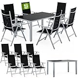 Casaria® Gartenmöbel Set 6 Stühle mit Tisch 150x90cm Aluminium Sicherheitsglas Wetterfest Klappbar Modern Terrasse Balkon Möbel Sitzgruppe Garnitur Bern