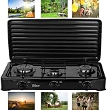Gaskocher Camping & Outdoor 3-Flammig Gaskochfeld 30-50mbar Gasherdplatte Gas Kochplatte - abnehmbarer Deckel -Campingkocher für Gasflasche