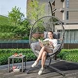 GREEN MORE Hängesessel mit Gestell, Rattan Korbweide Faltbare Hängesessel mit Ständer Dicke Kissen Möbel, 160KG Kapazität, für Outdoor Innenhof Garten Schlafzimmer, Grau