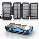 Solar Powerbank 26800 mAh, Powerbank USB-C 18W Schnellladung für iPhone Samsung und mehr, IPX7 wasserdichte Outdoor Externe Akkus mit Taschenlampen-Dauerlicht/SOS/Stroboskop (Blau)