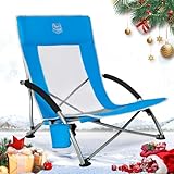 TIMBER RIDGE Strandstuhl Klappbar leicht Campingstuhl Faltbar mit Niedrigen Stuhlbeinen Atmungsaktiver Netzstoffrückenlehne Blau 150kg belastbar