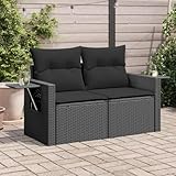 Festnight Gartensofa mit Stauraum Rattan Sofa 2 Sitzer Lounge Sofa Outdoor Kleines Balkon Sofa Balkonmöbel Rattansofa Gartenlounge Polyrattan Gartenmöbel Set Balkon Lounge Klappbare Beistelltisch