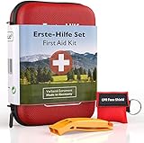 GoLab Erste Hilfe Set Outdoor für Wandern, Reisen und Fahrrad nach DIN 13167 - First Aid Kit mit Signalpfeife und Beatmungsmaske - Made in Germany - Notfall Ausrüstung - Reiseapotheke
