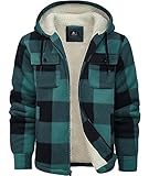 zitysport Hemdjacke Herren Hemd Sherpa Fleece Kariert Gefüttert Kapuzenpullover Fleecefutter Mantel Winter Jacke mit Taschen Flanellhemd Kariertes Männer Sweatjacke mit Kapuze(Grün Kariert,2XL)