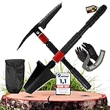 ALBAJ Klappspaten 9-in-1 – Faltbare Survival Schaufel mit Wurzelsäge, Feuerstahl & Tasche – Kompaktes Outdoor-Werkzeug – Geschenke für Männer, ideal für Camping, Bushcraft & Notfälle