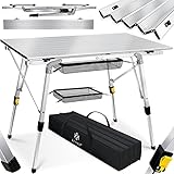 KESSER® Campingtisch faltbar Klapptisch mit Aluminiumrahmen Aufrollbare Tischplatte Falttisch klappbar Höhenverstellung 90x53cm - bis 100kg inkl. Tragetasche mit Trageband & Netztasche, Silber