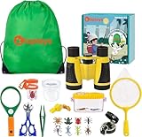 Kizplays® Forscherset für Kinder, Fernglas für Kids 22-teiliges Entdecker Set mit Insektenfänger Kompass Becherlupe Mikroskop Camping Abenteuer Geburtstag Ostergeschenke ab 3 4 5 6 7 8 9+ Jahre