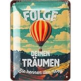 LANOLU Retro Blechschilder FOLGE DEINEN TRÄUMEN vintage Metallschilder mit Sprüchen als Wanddeko für Küche und Garten - Shabby Chic Deko Farmhouse Holz Optik 15x20cm