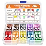 JOREST 60Pcs Standard Kfz Sicherungen Set,Auto sicherungen Set Autosicherung Flachsicherung Stecksicherungen Sicherung für PKW Wohnmobil LKW Motorrad (2 Amp 3A 5A 7.5A 10A 15A 20A 25A 30A 35A 40A)