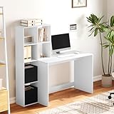 WOLTU Schreibtisch mit Stauraum,140x50 cm, Computertisch mit Regal weiß, Bürotisch mit 6 Fächern 2 Vliesstoffboxen, Tisch für Büro Home Office Arbeitszimmer, aus Holzwerkstoff, TS184ws