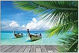 Wallario Outdoor-Poster für Garten oder Balkon Sonnenboot in der Karibik, Motivbanner Größe: ca. 60 x 90 cm, Outdoor-Bild