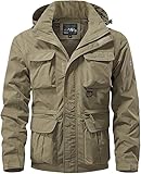 Militärjacke Herren Taktische Kapuzenjacke Multi-Tasche Wasserdicht Outdoor Mantel Militär Stil Feldjacke Herbst Winter, khaki, M