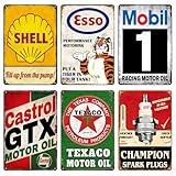 Set aus 6 Retro-Garagen-Tin-Schildern - Vintage Metallschilder zur Wanddekoration, 20 x 30 cm, Werkstatt, Bar und Raumdekoration