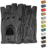 German Wear Driving Halbfinger Fingerlose Autofahrer-Handschuhe Lederhandschuhe (Schwarz, 9=L)