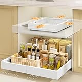 Mointal 2 Stück 4 Richtungen Teleskopschublade, ausziehbare Schublade Küche, Metall Schrank-Schubladen-Organizer, Verstellbare Breite 32–53 cm & Tiefe 41,5–61 cm, Schraub-/Klebemontage, Weiß
