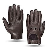 MGGMOKAY Herren Leder Autohandschuhe Touchscreen Lederhandschuhe Ungefüttert,Braun,M