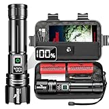Shadowhawk 500000 Lumen Taschenlampe LED Aufladbar - Bis zu 1000m Reichweite, 24h Laufzeit mit 2 Akkus, LCD-Prozentanzeige Taktische Taschenlampen, Extrem Hell Flashlight für Camping/Wandern/Outdoor