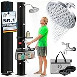 KESSER® Solardusche 35L Gartendusche, Solar Dusche für Garten & Pool mit warmem Wasser, Pooldusche ohne Strom, Regenduschkopf & Wasserhahn mit Gartenschlauch-Anschluss + Ablage, Schutzhaube & Tasche